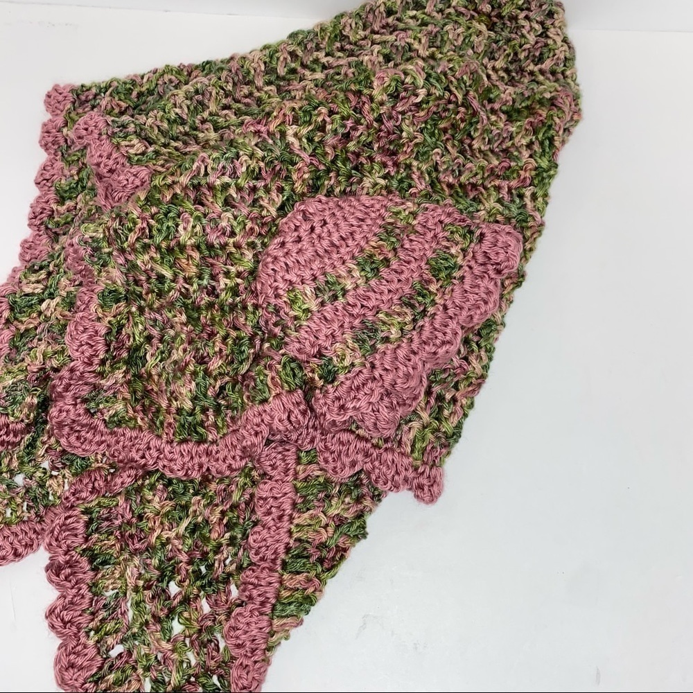 Handmade Matching Baby Green and Pink Cozy Crochet Knit  Blanket and Hat Set - Picture 4 of 8